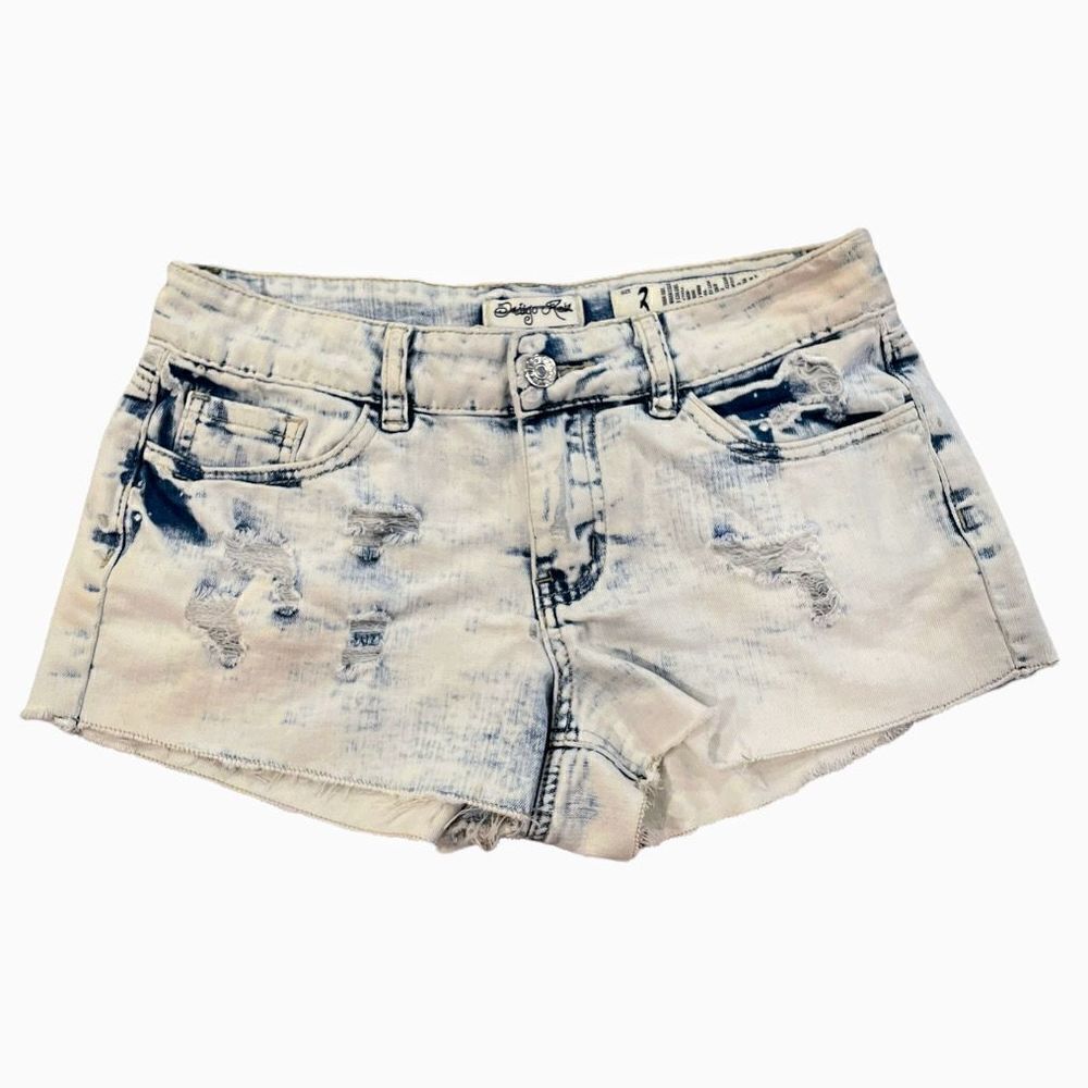 𝅺indigo Rein Acid Washed Distressed Cut Off Frayed  Denim Jeans Shorts Size 3